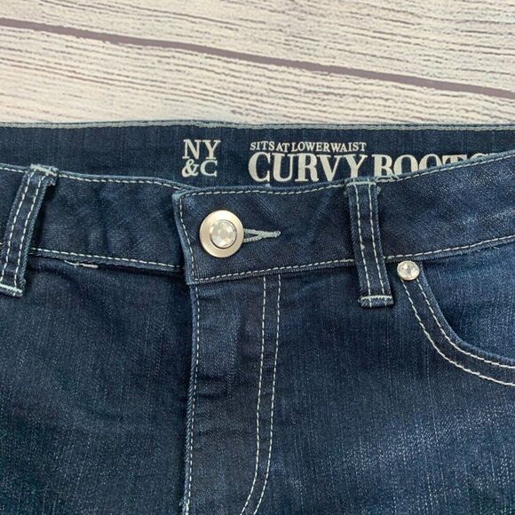 NY & C Jeans sz 12 Curvy Bootcut Dark Wash Inseam Measures 29" Rhinestone Bling - Picture 4 of 11